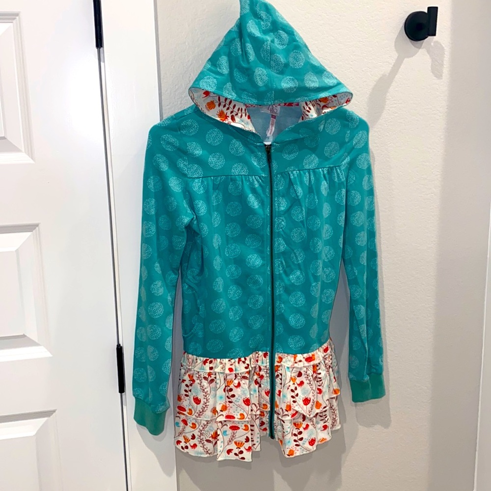 EUC Matilda Jane Clothing MJC Teen Tween Cost Jacket Hoodie Hoody Ruffle Size 14